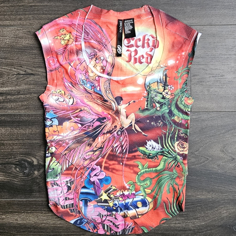 Eckored Y2K Graphic Fairy Top Size XS